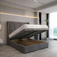 Naples Slate Grey - Valençay Flared Sunburst Wingback Bed | Luxury Divan Ottoman Upholstered Bed Frame