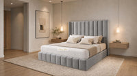 Plush Velvet Grey - Chelsea Luxury Channel Panel Bed – Premium Upholstered Bed Frame with Statement Headboard