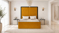 Plush Velvet Mustard Gold - Gatsby Sunray Luxury Art Deco Upholstered Bed Frame