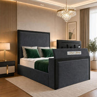 Naples Charcoal - Claridge Luxury Framed TV Bed – Premium Upholstered Bed Frame with Integrated TV Footboard