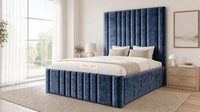 Crushed Velvet Denim Blue - Knightsbridge Imperial Luxury Panelled Ottoman Storage Bed