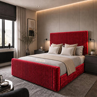 Crushed Velvet Red - Mayfair Flute Luxury Ribbed Upholstered Bed Frame