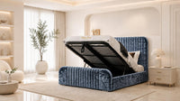 Crushed Velvet Denim Blue - Beaumont Arc Luxury Ribbed Ottoman Storage Bed