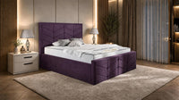 Naples Purple - Valentina Luxury Chevron Panel Bed – Designer Upholstered Bed Frame with Statement Headboard & Footboard