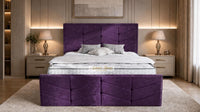 Naples Purple - Valentina Luxury Chevron Panel Bed – Designer Upholstered Bed Frame with Statement Headboard & Footboard