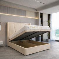 Naples Cream - Valençay Flared Sunburst Wingback Bed | Luxury Divan Ottoman Upholstered Bed Frame