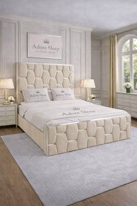 Naples Cream - Hexa Monarch Luxury Silver Strip Panel Bed Frame