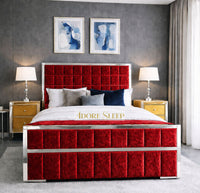 Crushed Velvet Red - Aurelius Linear Upholstered Designer Bed | Luxury Gold Frame Statement Bed