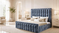 Crushed Velvet Denim Blue - Buckingham Tailored Luxury Panelled Ottoman Storage Bed