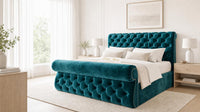 Crushed Velvet Teal - Windsor Chesterfield Luxury Scroll Bed Frame