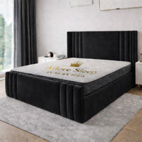 Plush Velvet Black - Astoria Luxe Luxury Vertical Panelled Upholstered Bed Frame