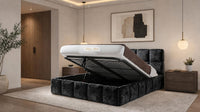 Crushed Velvet Black - Aurelius Cloud Luxury Upholstered Ottoman Storage Bed
