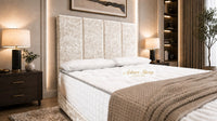 Crushed Velvet Cream - Kensington Grande Luxury Divan Bed – Premium Upholstered Bed Frame with Tall Vertical Panel Headboard