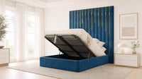 Naples Blue - Alisha Gold Strip Grandline Luxury Floor-Standing Ottoman Storage Bed