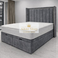 Plush Velvet Grey - Grand Elysee Luxury Panelled Upholstered Bed Frame with Divan Ottoman Storage