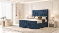 Plush Velvet Sapphire - Riviera Fan Luxury Sculpted Ottoman Storage Bed