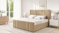Naples Sand - Savoy Ribbed Luxury Ottoman Storage Bed