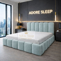 Plush Velvet Duck Egg - Savoy Aurelia Luxury Upholstered Bed Frame – Sculpted Panel Statement Bed