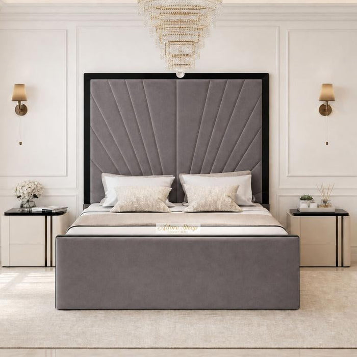 Naples Slate Grey - Gatsby Sunray Luxury Art Deco Upholstered Bed Frame