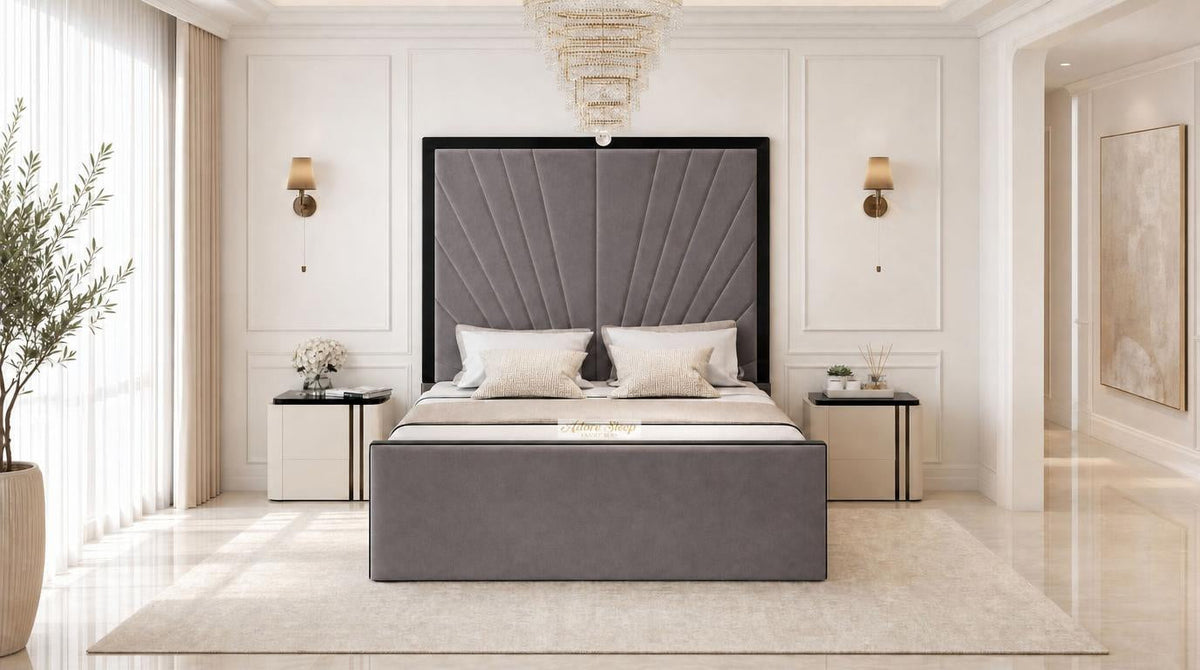 Naples Slate Grey - Gatsby Sunray Luxury Art Deco Upholstered Bed Frame