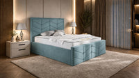 Plush Velvet Duck Egg - Valentina Luxury Chevron Panel Bed – Designer Upholstered Bed Frame with Statement Headboard & Footboard