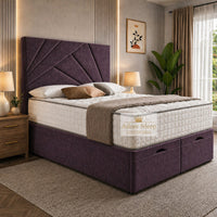 Naples Purple - Meridian Abstract Geometry Ottoman Divan Bed | Luxury Hydraulic Storage Bed Frame