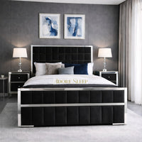 Plush Velvet Black - Aurelius Linear Upholstered Designer Bed | Luxury Gold Frame Statement Bed