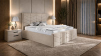 Naples Beige - Valentina Luxury Chevron Panel Bed – Designer Upholstered Bed Frame with Statement Headboard & Footboard