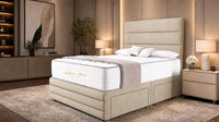 Naples Cream - Monaco Luxe Luxury Divan Bed – Premium Upholstered Panelled Headboard with Storage