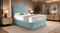Plush Velvet Duck Egg - Aurelia Geometric Luxe Divan Bed with Statement Panelled Headboard & Storage