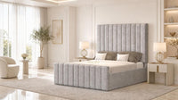 Plush Velvet Silver - Langham Column Luxury Panelled Ottoman Storage Bed