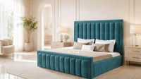 Plush Velvet Teal - Buckingham Tailored Luxury Panelled Ottoman Storage Bed