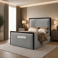 Plush Velvet Silver - Claridge Luxury Framed TV Bed – Premium Upholstered Bed Frame with Integrated TV Footboard