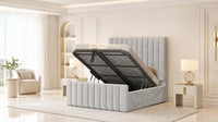 Plush Velvet Silver - Langham Column Luxury Panelled Ottoman Storage Bed