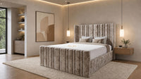 Crushed Velvet Mink - Kensington Fluted Luxury Ottoman Storage Bed