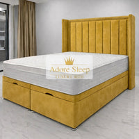 Plush Velvet Mustard Gold - Grand Elysee Luxury Panelled Upholstered Bed Frame with Divan Ottoman Storage