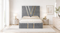 Naples Silver - Monaco V-Line Luxury Geometric Ottoman Storage Bed