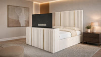 Naples Cream - Kensington Luxury Fluted TV Bed with Metallic Accents – Premium Upholstered TV Bed Frame