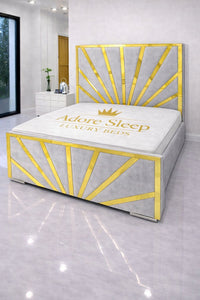 Naples Silver - Solaris Radiance Luxury Geometric Upholstered Bed Frame