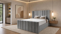 Plush Velvet Grey - Kensington Fluted Luxury Ottoman Storage Bed