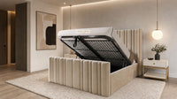 Plush Velvet Beige - Kensington Fluted Luxury Ottoman Storage Bed