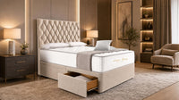 Naples Beige - Regency Diamond Luxury Divan Bed – Deep Button-Tufted Headboard with Premium Upholstered Frame & Storage
