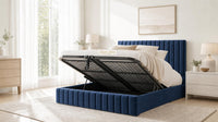 Plush Velvet Sapphire - Carlton Channel Luxury Ottoman Storage Bed