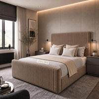 Naples Mink - Radisson Luxury Fluted Bed – Premium Upholstered Bed Frame with Statement Headboard & Footboard