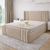 Plush Velvet Beige - Astoria Luxe Luxury Vertical Panelled Upholstered Bed Frame