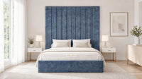 Crushed Velvet Denim Blue - Grosvenor Grand Channel Luxury Ottoman Storage Bed
