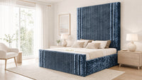 Crushed Velvet Denim Blue - Mayfair Grand Fluted Luxury Upholstered Bed Frame