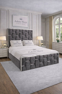 Naples Slate Grey - Hexa Monarch Luxury Silver Strip Panel Bed Frame