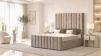 Crushed Velvet Mink - Langham Column Luxury Panelled Ottoman Storage Bed