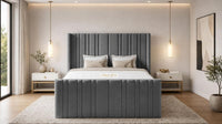 Plush Velvet Steel - Kensington Fluted Luxury Ottoman Storage Bed